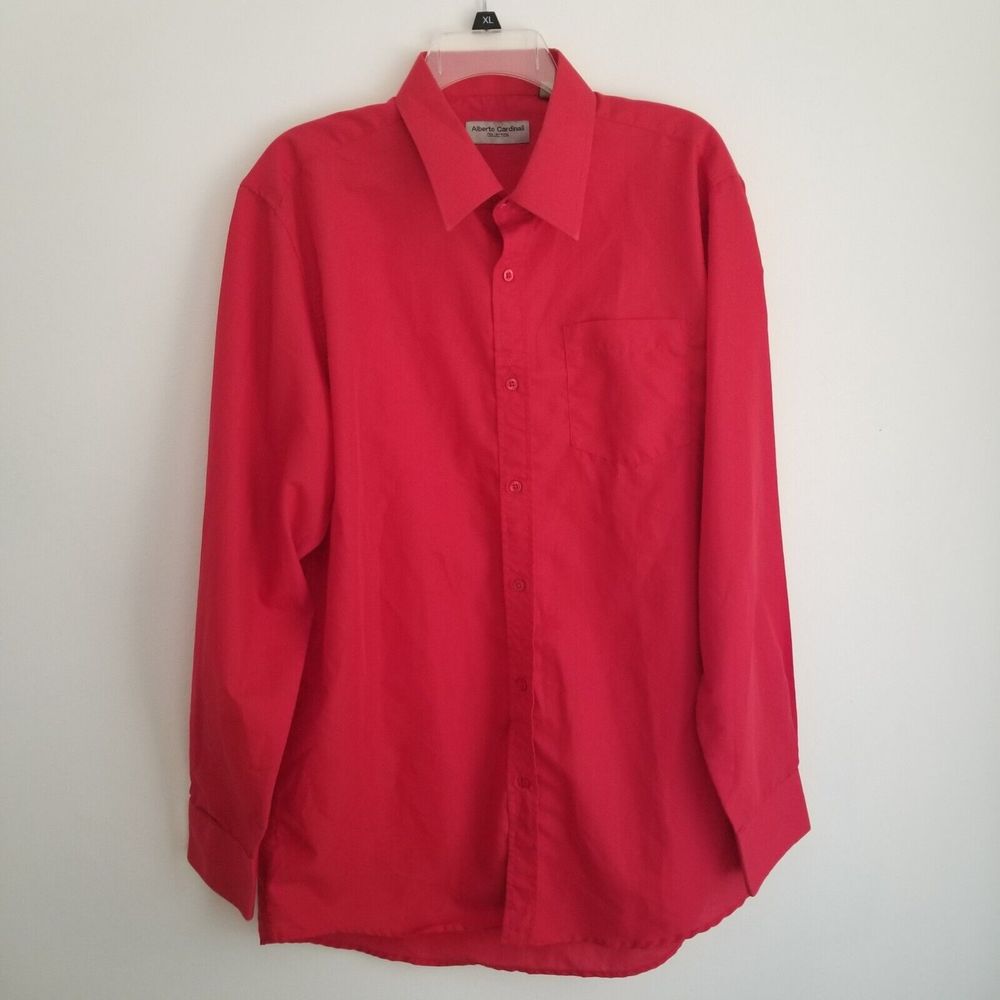 Alberto Cardinali Shirt Mens Extra Large 17-17.5 36/37 Red Long Sleeve Button Up